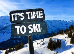 Its Time To Ski sign with sky background